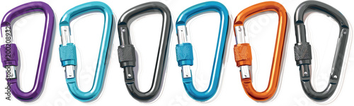 "Vector Set of Colorful Carabiners for Outdoor and Climbing Gear Design"