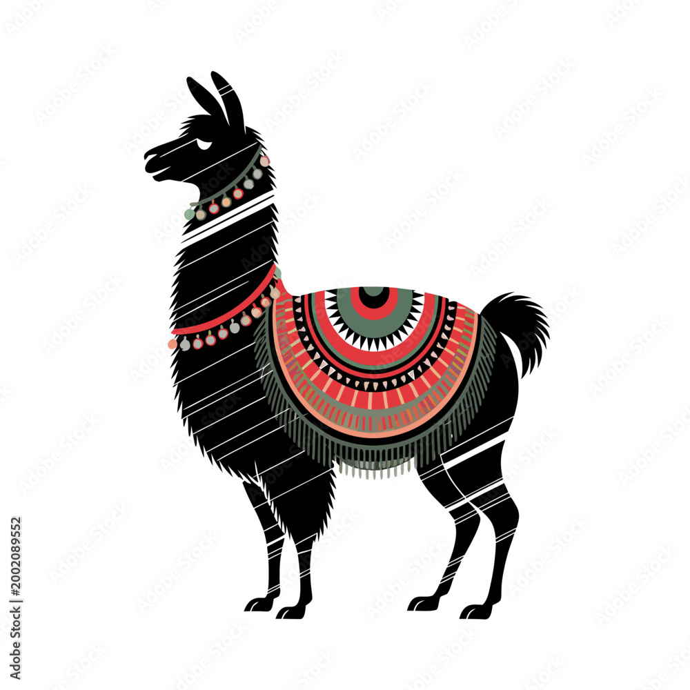 Obraz premium Llama with Traditional Patterns Symbolizing Andean Culture for Decorative Arts, Crafts, Textiles, and Ethnic Design Inspiration