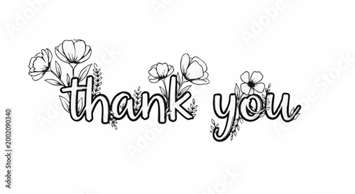 Hand-drawn floral script expressing gratitude with delicate blooming flowers