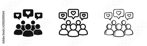 Cuadro en lienzo Social Media Engagement Icon - Group of People with Heart Like Bubbles