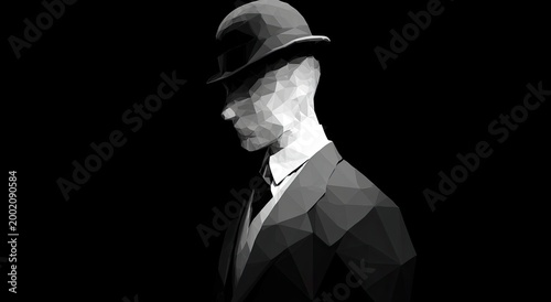 Mysterious Man in Bowler Hat and Suit in Dramatic Lighting.