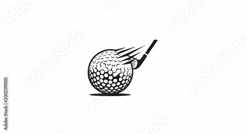 Golf ball with a club about to strike it, conveying motion and impact