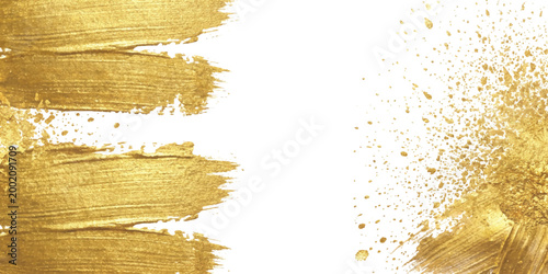 Abstract gold paint brush strokes and glitter texture elements for luxury creative design projects