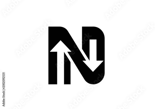Modern letter N logo with upward and downward arrows
