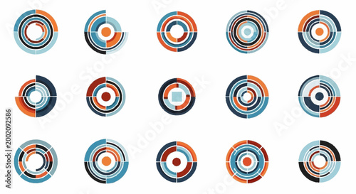 Multicolored concentric circles design elements.