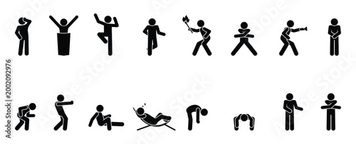 Vector stickman set showing people with stomach pain, nausea, vomiting, diarrhea and digestive problems. Medical symptoms icons isolated.