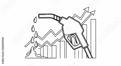 Fuel price graph with rising arrows and dripping fuel
