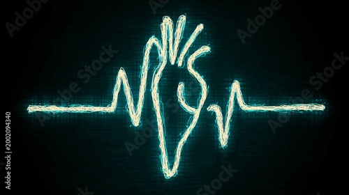 Luminous Heartbeat Monitor with Glowing Lines, Digital Art, Medical Visualization, Abstract Concept of Vitality, Modern Aesthetic, Technological Illustration