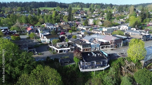 Aerial view of the seaside village of Langley, Whidbey Island, Washington