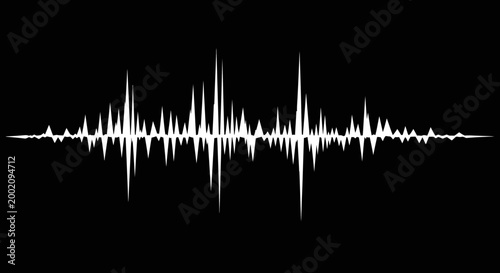 Sharp white spiky sound wave pattern illustrating intense audio impact and frequency on a dark black background.