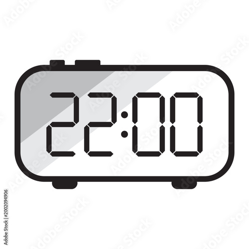 Digital alarm clock with 22 00 display icon vector. Ideal for scheduling apps and evening routine graphics.