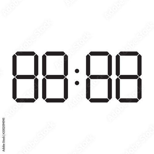 Digital clock numbers template showing 88 88 display vector. Perfect for timer UIs alarm clock apps and scoreboard graphics.