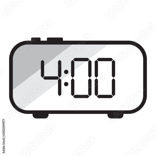 Digital alarm clock showing four o'clock vector. Perfect for time management concepts and user interface icons.