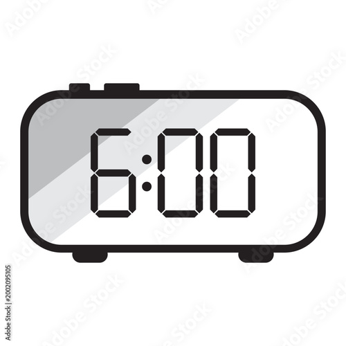 Digital alarm clock with 6 am display icon vector. Perfect for time management concepts and user interface designs.