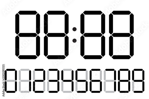 Digital clock number set for electronic display vector. Perfect for timers scoreboards and retro technology graphic design.
