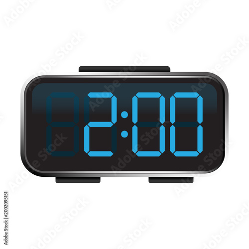 Digital alarm clock icon showing two oclock vector. Perfect for time management concepts and user interface designs.