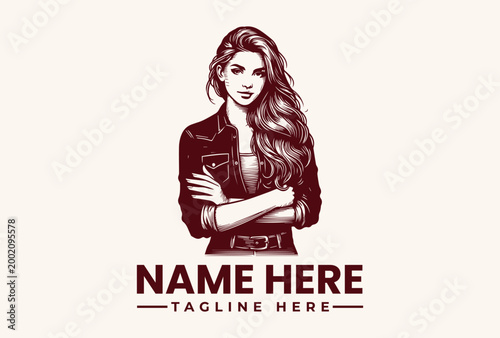 woman with long hair and leather jacket.