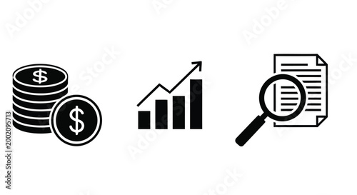 set of financial icons in black and white high quality professional