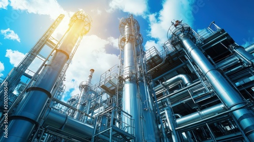 Geothermal Energy Facility Under a Bright Sky, Showcasing Industrial Power Generation and Renewable Resources