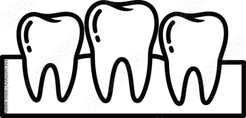 Black and white illustration of three human teeth on a white background