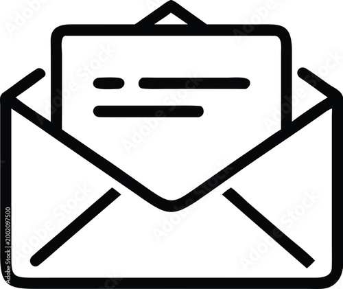 email icon black outline open envelope with letter simple flat design on white background high quality professional detailed modern elegant stylish