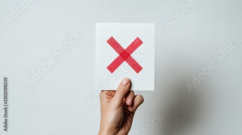 Hand Holding a Card with a Red X Mark.