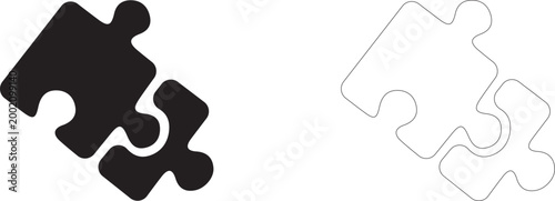 Puzzle pieces, symbol of teamwork, problem solving, logic and cooperation, vector icon in two styles: glyph and outline.