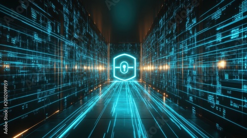 Encrypted Data Streams Through a Futuristic Digital Corridor