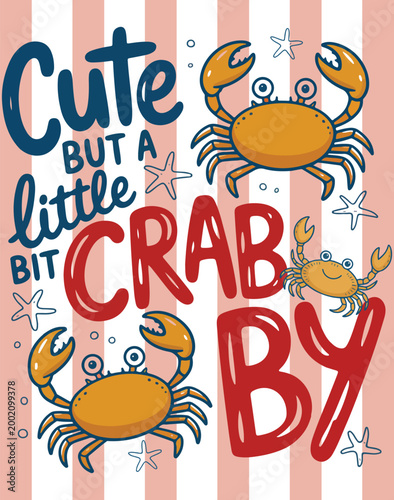  Cute Crab Beach Quote Design with Shells Coral, and Stars
