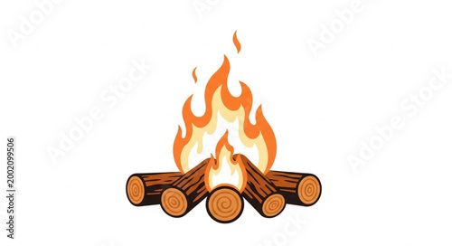 Foto Campfire burning with logs and flames on white background.