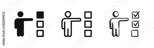 Survey and Verification Icon - Person Selecting Options on Checklist