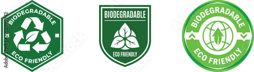 "Biodegradable Eco Friendly Badge Icons Set – Green Nature Sustainability Stamp Collection"