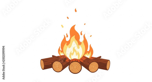 Tableau sur toile Campfire with burning logs and sparks.