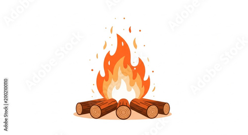 Fotografie Campfire with logs burning brightly in the dark 1.