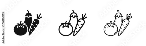 Fresh Vegetable Icons Set with Tomato Eggplant and Carrot