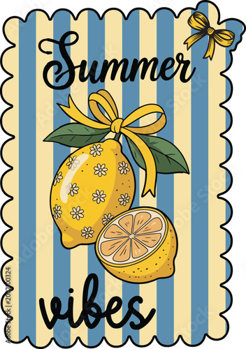 Cute Lemon Fruit Summer Graphic with Floral Citrus Pattern