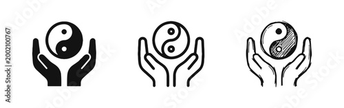 Hands Holding Yin Yang Symbol Balance Icons