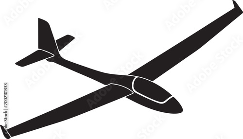 Glider, sailplane, airplane, black silhouette, vector icon, aviation, flight