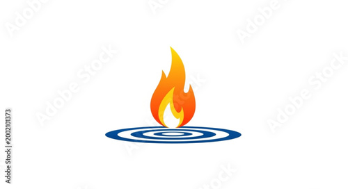 Fiery Flame Icon on Concentric Circles.