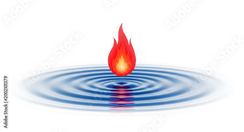 Fiery Flame Burning on Rippling Water Surface.