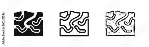 Worms in Soil Layer Icon Set for Composting and Garden Biology