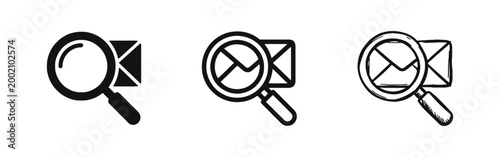 Email Search and Mail Magnifying Glass Icon Set for Inbox Auditing