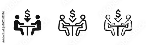 Business Negotiation and Cost Reduction Icon Set with Dollar Sign