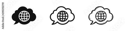 Global Communication and World Thinking Icon Set with Globe in Bubble