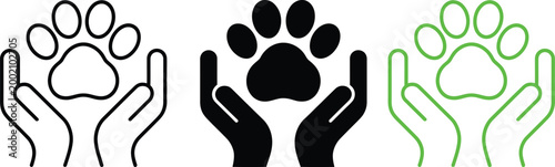 Hands cradling paw prints in different styles