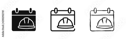 Construction Planning Calendar Icon Set with Hard Hat Symbol
