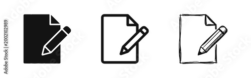 Writing Document and Pencil Icon Set for Note Taking and Editing