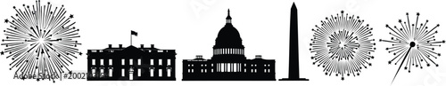 American capital vector illustration set, white house, capitol building, washington monument silhouette.