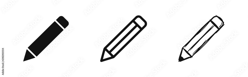 Fototapeta premium Simple Pencil with Eraser Icon Set for Drawing and Stationery