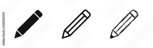Simple Pencil with Eraser Icon Set for Drawing and Stationery